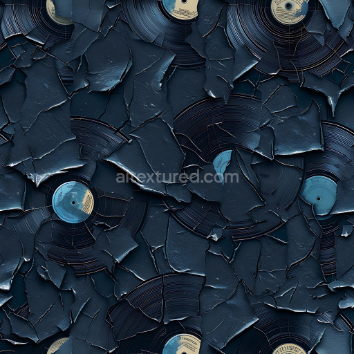Preview — Seamless 3D Cracked Vinyl Record PBR Texture with Peeling Layers and Blue Labels