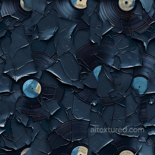 Cracked Vinyl Record PBR Texture with Peeling Layers and Blue Labels seamless Cracked & Holes PBR texture