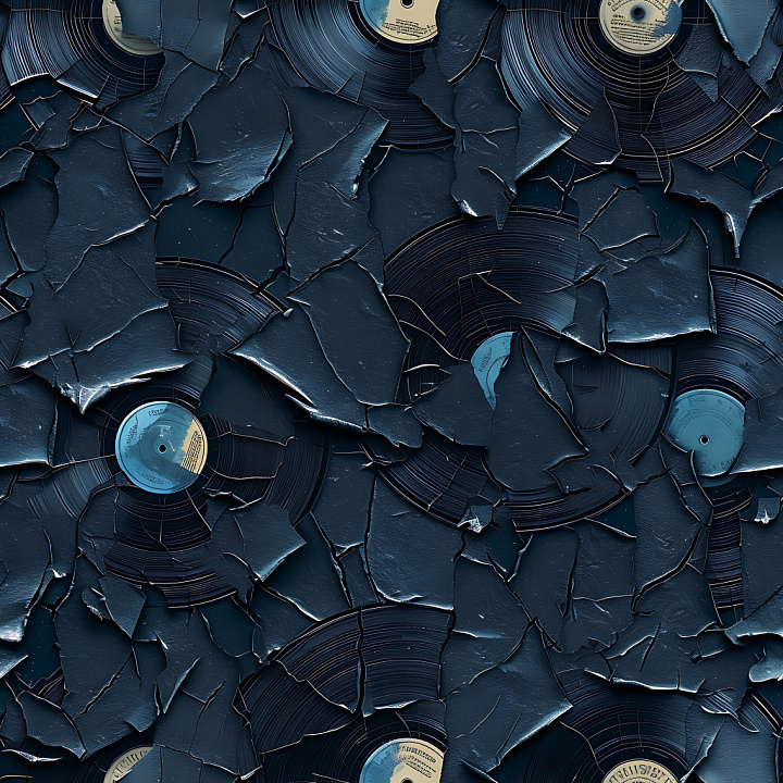 Cracked Vinyl Record with Peeling Layers and Blue Labels seamless PBR texture preview