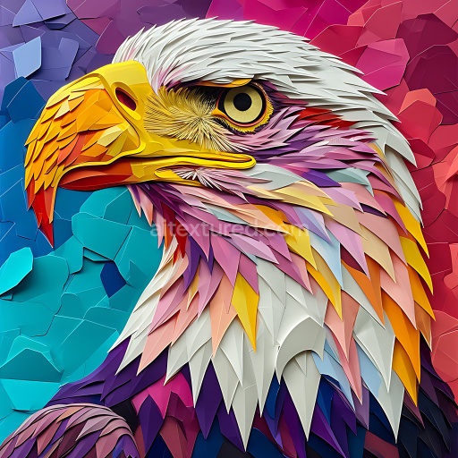 Seamless 3D PBR Texture of Bald Eagle Origami-Inspired Multicolor Feathers