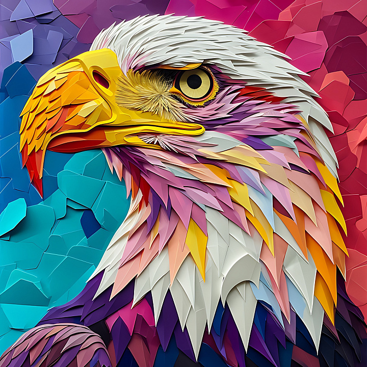 Animal of Bald Eagle Origami-Inspired Multicolor Feathers seamless PBR texture preview