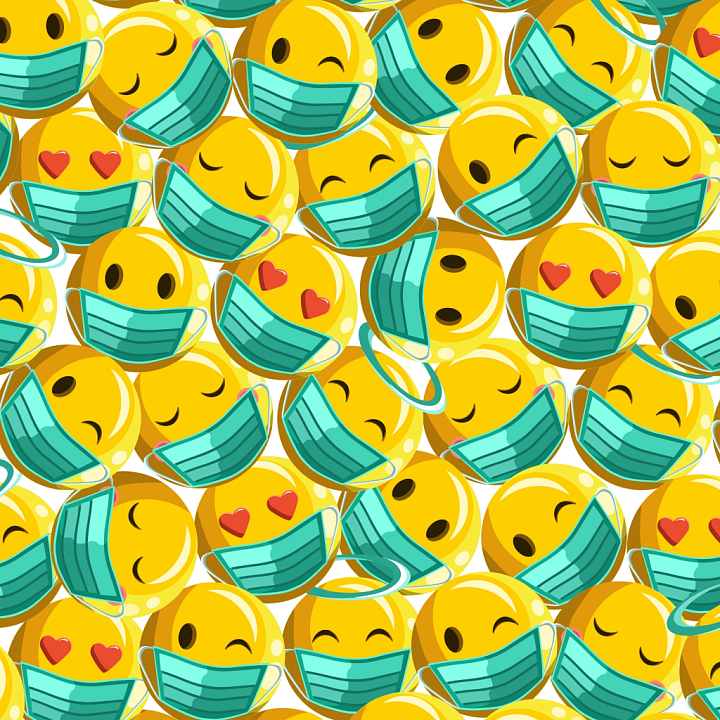 Happy Face Pattern with Masked Emoticons seamless PBR texture preview