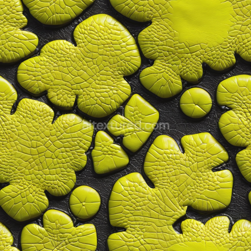 Seamless 3D PBR cracked yellow-green leather texture with irregular shapes