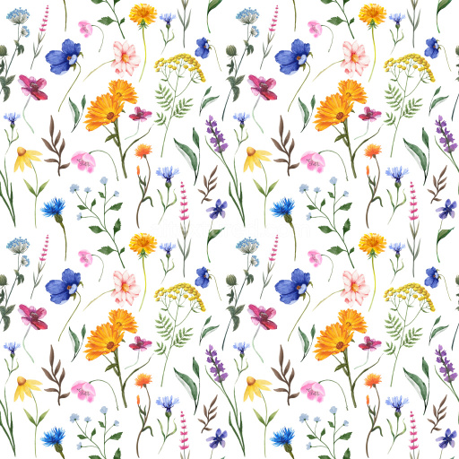 Pattern Bundle - Seamless 3D Pattern PBR Texture with Delicate Wildflower Motifs in Watercolor Style texture preview