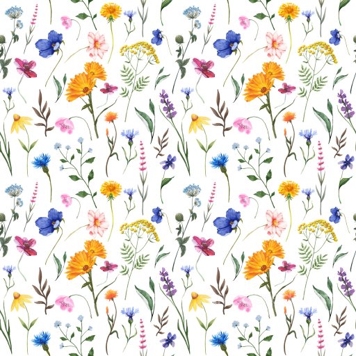Seamless 3D Pattern PBR Texture with Delicate Wildflower Motifs in Watercolor Style texture preview