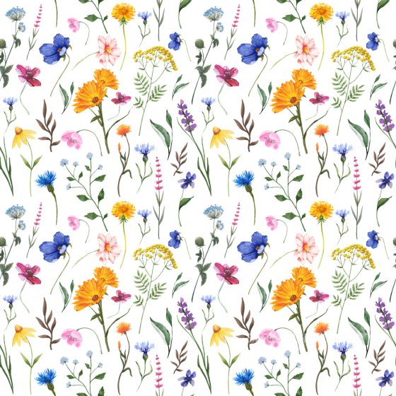 Pattern PBR Texture with Delicate Wildflower Motifs in Watercolor Style Pattern Bundle texture preview