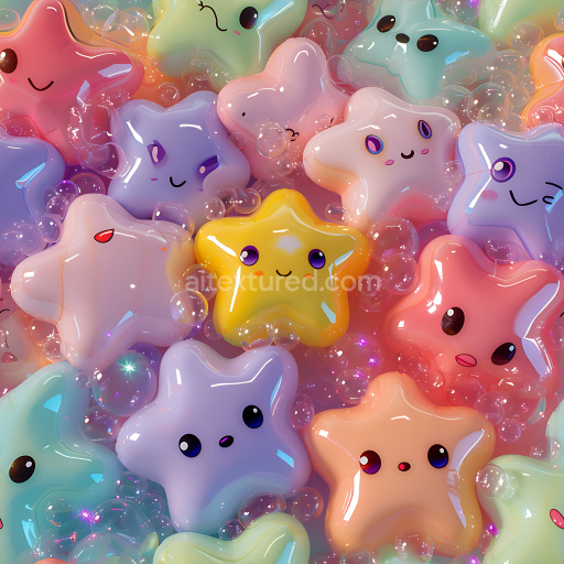 Seamless 3D Inflated PBR Texture of Colorful Cute Star Plush with Glossy Finish
