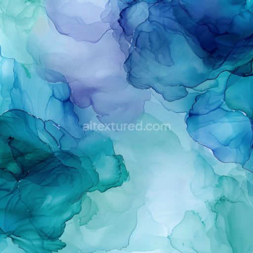 Seamless 3D Alcohol Ink PBR Texture Featuring Blue and Green Fluid Waves with Soft Translucent Layers