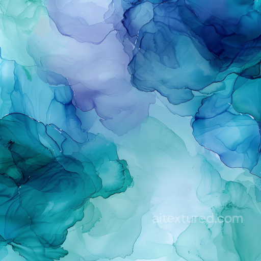 Alcohol Ink PBR Texture Featuring Blue and Green Fluid Waves with Soft Translucent Layers seamless Alcohol ink PBR texture