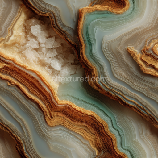 Seamless 3D Agate Stone PBR Texture Featuring Crystal Clusters and Layered Bands