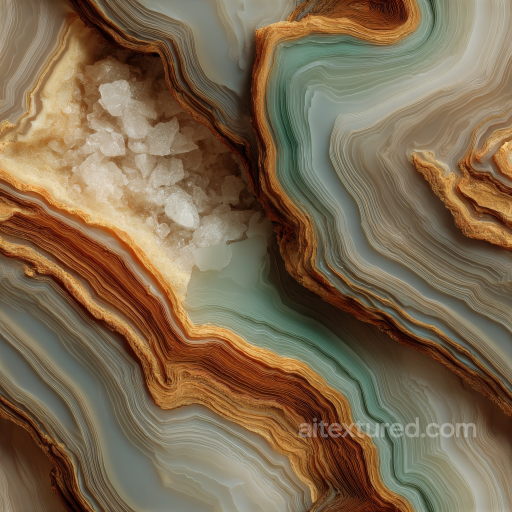 Agate Stone PBR Texture Featuring Crystal Clusters and Layered Bands seamless Stone PBR texture