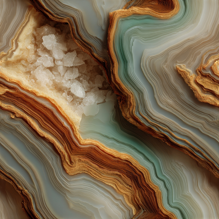 Agate Stone Featuring Crystal Clusters and Layered Bands seamless PBR texture preview