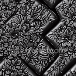 seamless Seamless 3D PBR Black Leather Texture with Detailed Floral Embossing and Quilted Pattern texture 8k free download PBR