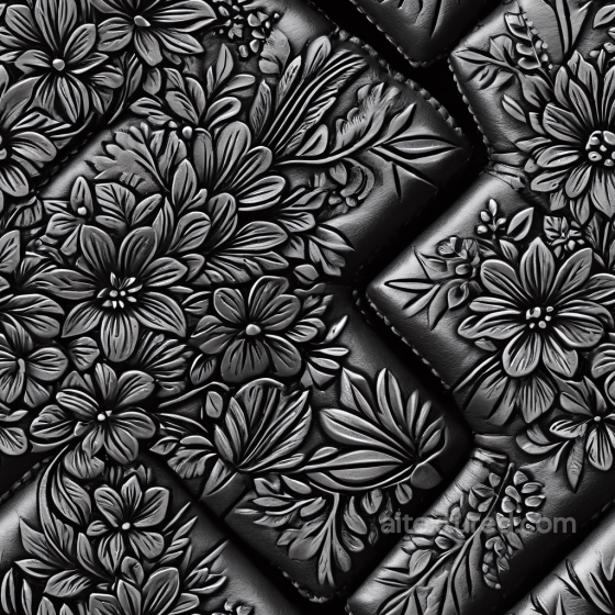 Black Leather Texture with Detailed Floral Embossing and Quilted Pattern Leather texture preview