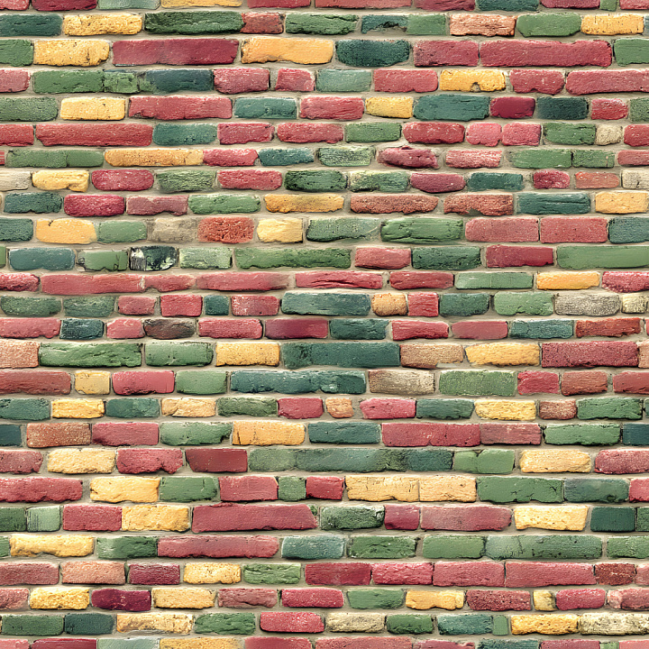 Multicolor Cracked Brick Wall with Distressed Surface seamless PBR texture preview