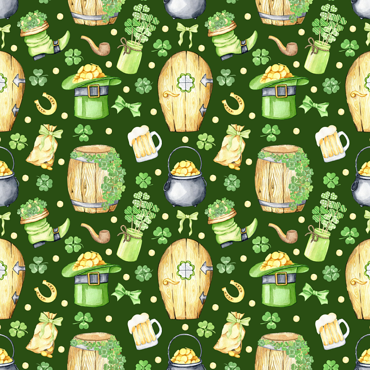 with St Patrick Symbols in Watercolor Style seamless PBR texture preview