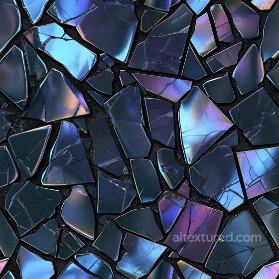 shattered glass PBR texture with vivid blue-purple reflections and intricate cracks Cracked & Holes texture preview