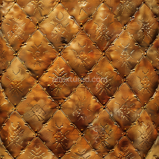 Seamless 3D Quilted Brown Embossed Leather PBR Texture with Vintage Patina