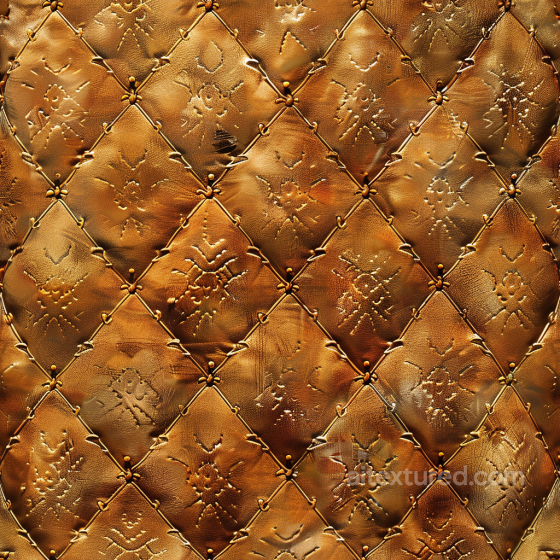 Quilted Brown Embossed Leather PBR Texture with Vintage Patina Leather texture preview