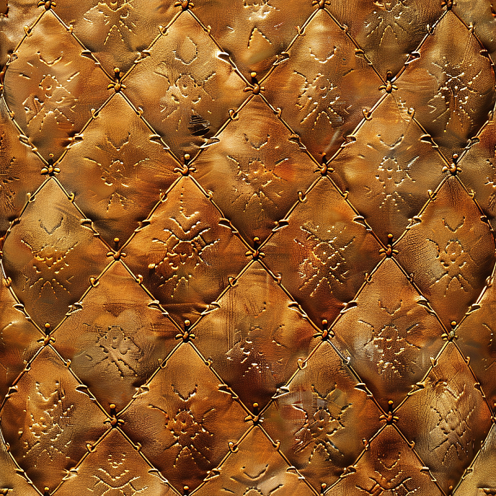 Quilted Brown Embossed Leather with Vintage Patina seamless PBR texture preview