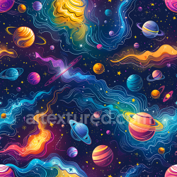 seamless Seamless 3D Space PBR Texture with Colorful Planets and Stylized Cosmic Clouds texture 8k free download PBR