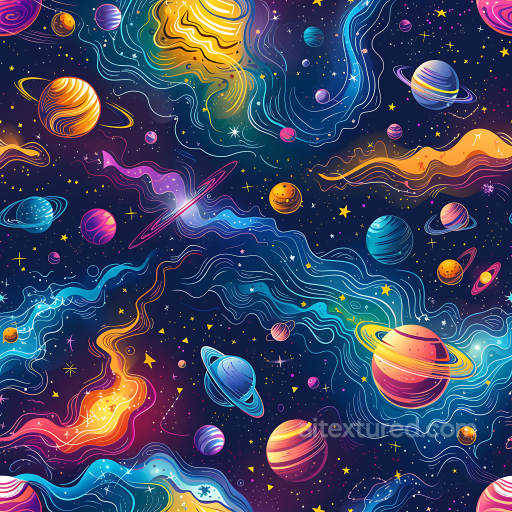 Space PBR Texture with Colorful Planets and Stylized Cosmic Clouds seamless Star, space, planets PBR texture