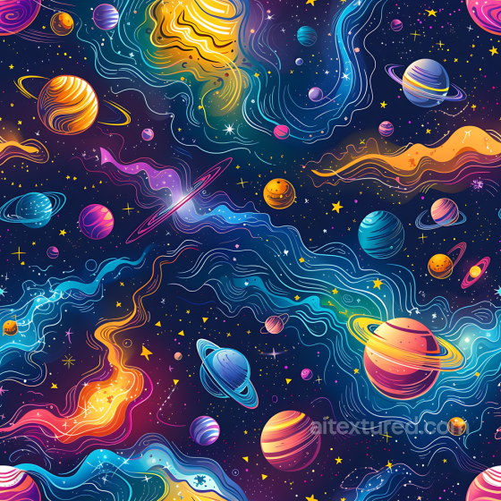 Space PBR Texture with Colorful Planets and Stylized Cosmic Clouds Star, space, planets texture preview
