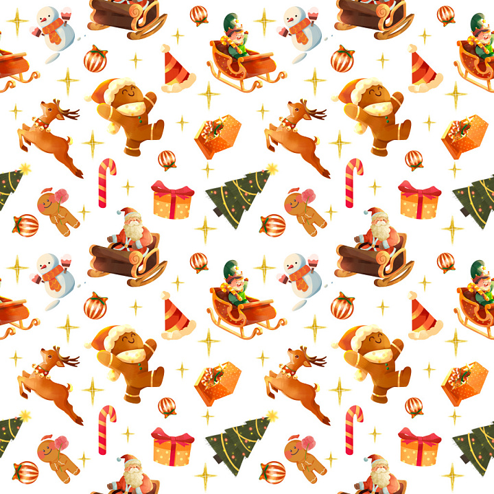 Pattern with Cartoon Christmas Motifs and Festive Elements seamless PBR texture preview