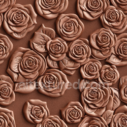 seamless Seamless 3D embossed rose leather PBR texture in warm brown tone with detailed petals and leaf patterns texture 8k free download PBR