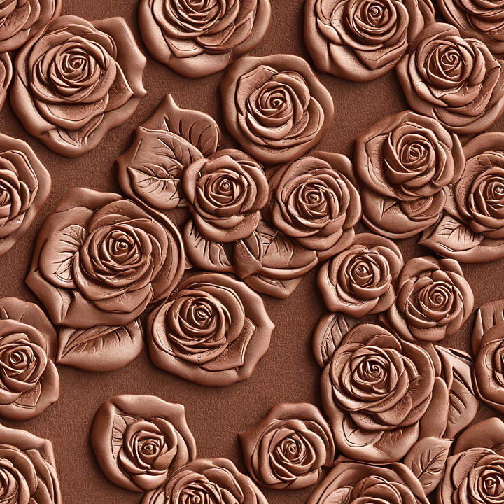 Embossed Rose Leather In Warm Brown Tone With Detailed Petals And Leaf… seamless PBR texture preview