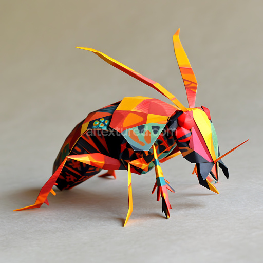 Seamless 3D PBR Texture Featuring Vibrant Origami Cockroach Pattern