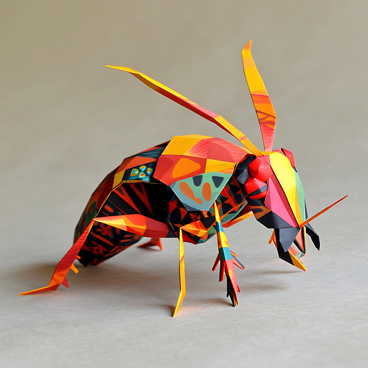 Featuring Vibrant Origami Cockroach Pattern seamless PBR texture preview