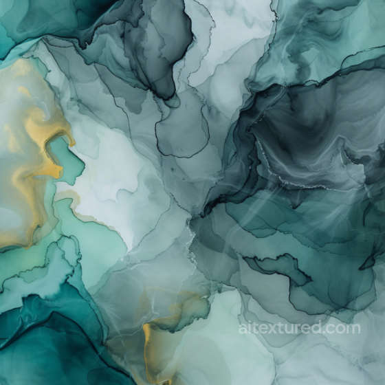 Alcohol Ink PBR Texture Featuring Fluid Teal and Gold Waves with Organic Swirls Alcohol ink texture preview