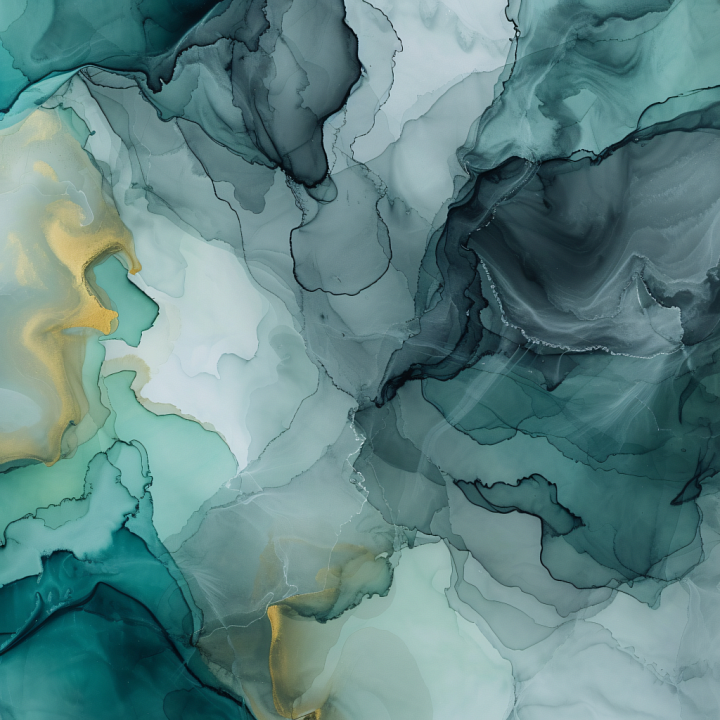 Alcohol Ink Featuring Fluid Teal and Gold Waves with Organic Swirls seamless PBR texture preview