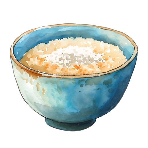 Watercolor Fonio Porridge Breakfast in Blue Ceramic Bowl Illustration