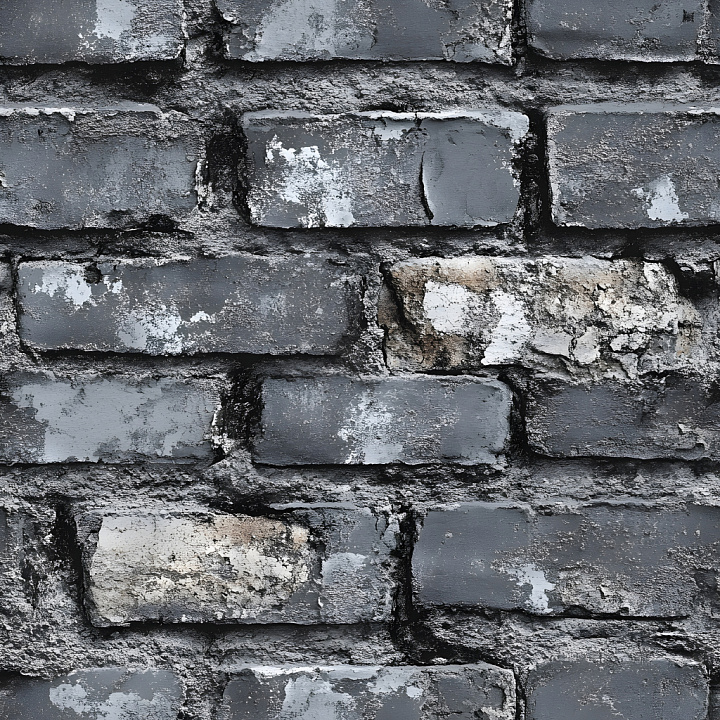 Cracked and Worn Painted Brick Wall in Muted Blues and Grays seamless PBR texture preview