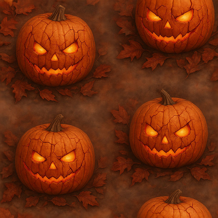 Cracked Pumpkin Surface With Glowing Eyes For Spooky Halloween seamless PBR texture preview