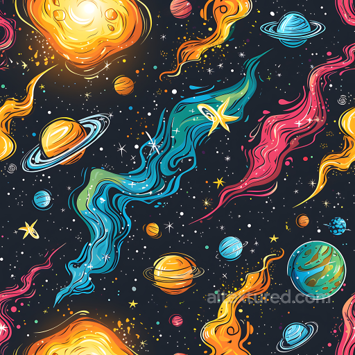 Stylized Cosmic Space PBR Texture with Colorful Nebulae and Planets seamless Star, space, planets PBR texture