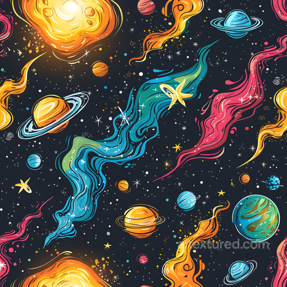 Stylized Cosmic Space PBR Texture with Colorful Nebulae and Planets Star, space, planets texture preview