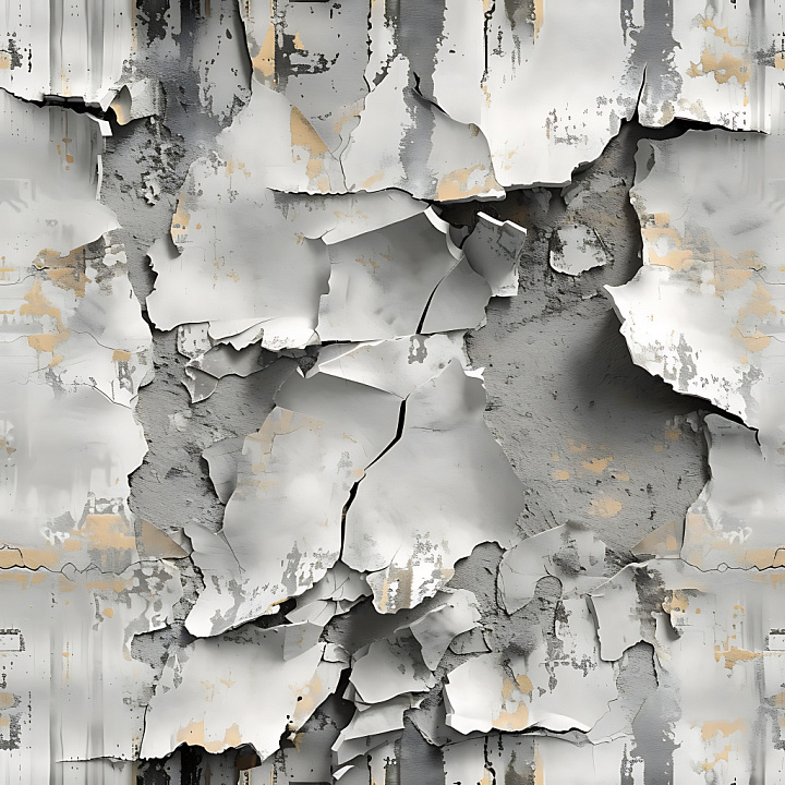 Cracked and Peeling White Paint with Rough Concrete Base seamless PBR texture preview