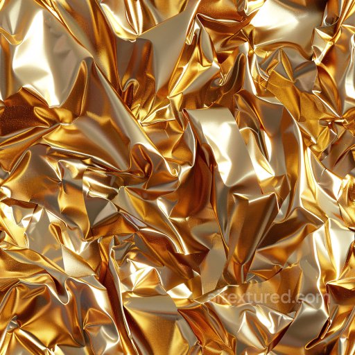 Seamless 3D PBR Texture of Glossy Gold Wrinkled Fabric with High Reflectivity texture preview