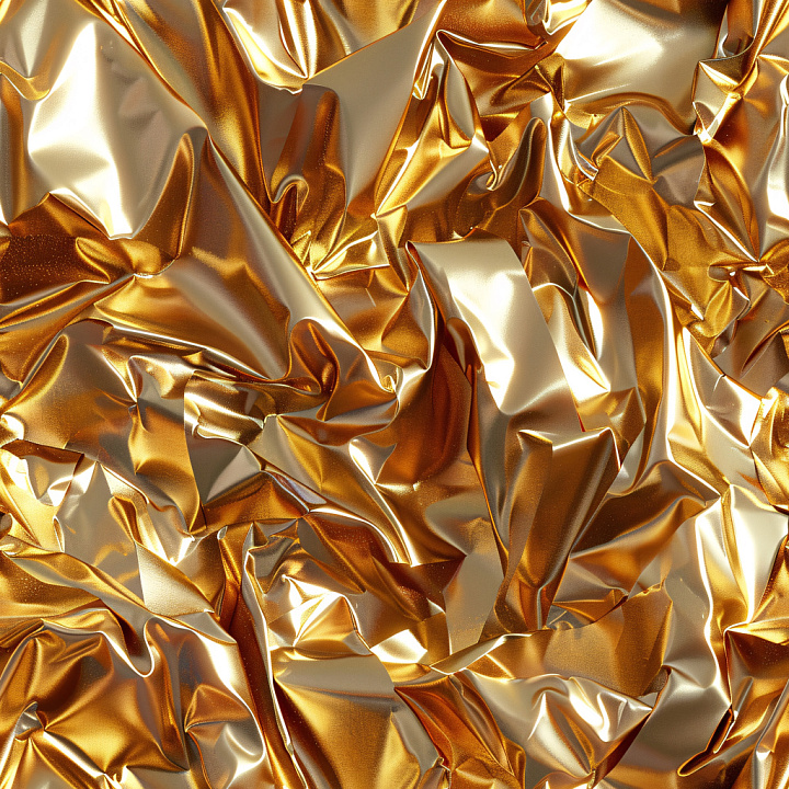 Glossy Gold Wrinkled Fabric with High Reflectivity seamless PBR texture preview