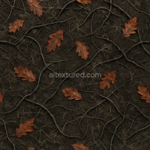 Seamless 3d texture pbr 8k haunted forest floor with fallen leaves and grave dirt