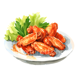 seamless Buffalo Chicken Wings Breakfast Plate Illustration with Fresh Greens texture 8k free download PBR