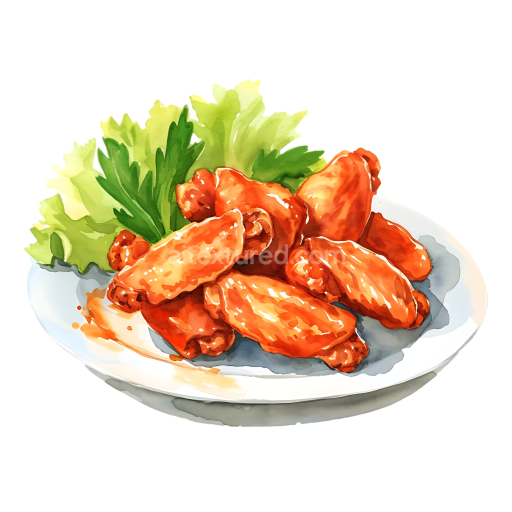 Buffalo Chicken Wings Breakfast Plate Illustration with Fresh Greens