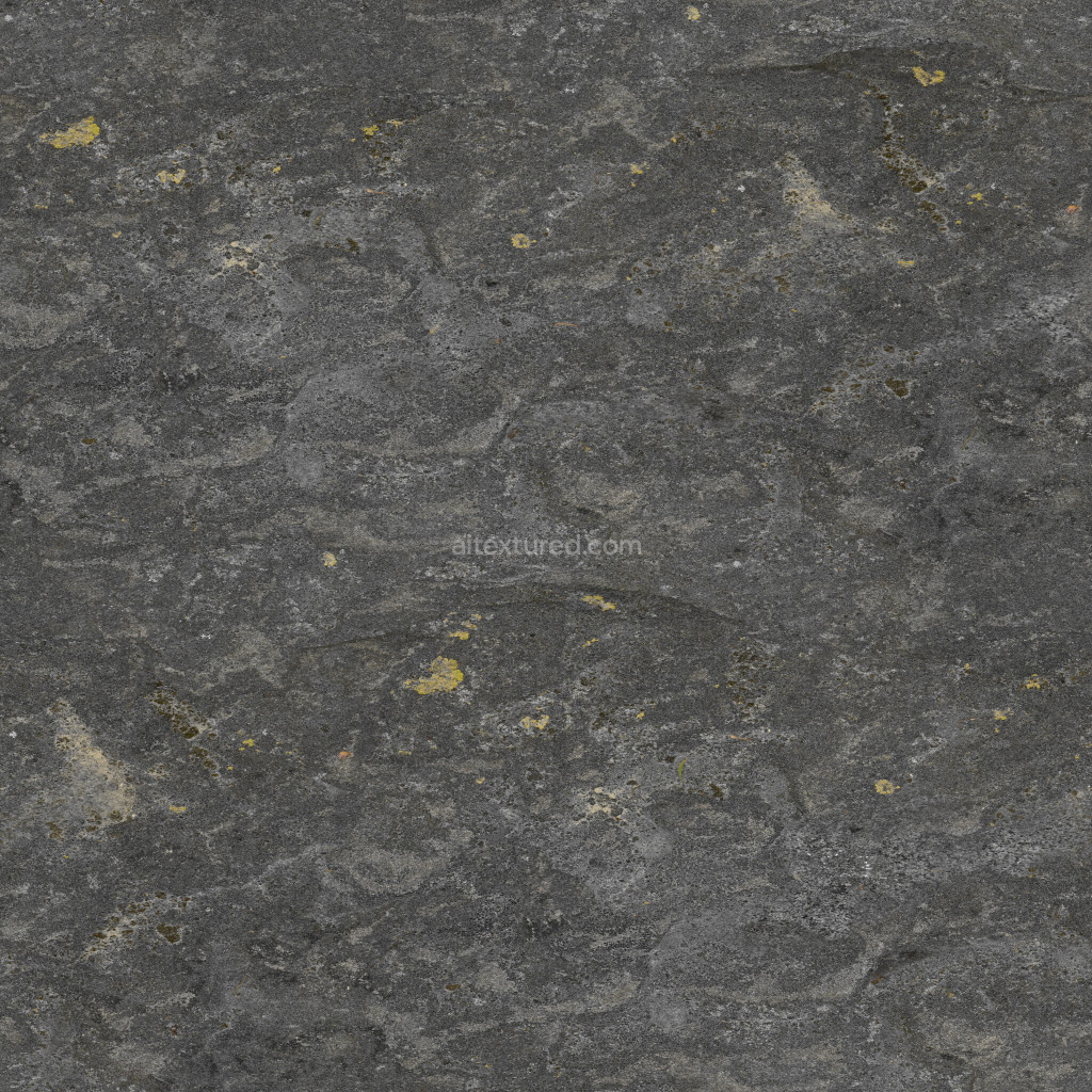 Seamless PBR rock texture with dark and weathered appearance