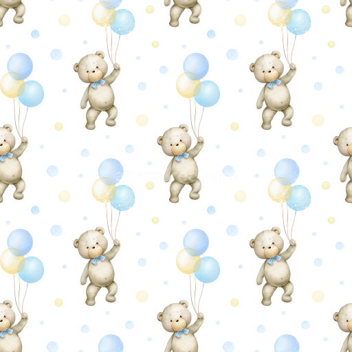 Seamless 3D PBR Texture Featuring Baby Boy Teddy Bears with Balloons