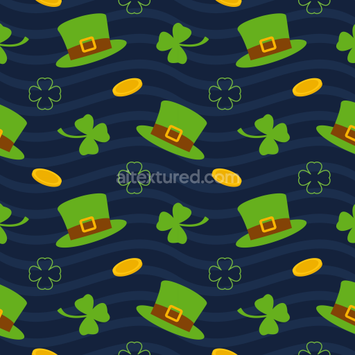 Seamless 3D PBR Texture with St Patrick's Hat, Shamrocks, and Gold Coins Pattern