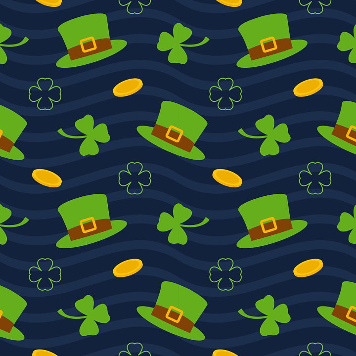 with St Patrick's Hat, Shamrocks, and Gold Coins Pattern seamless PBR texture preview