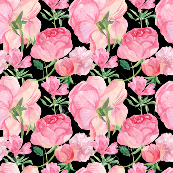 Pink Flower Watercolor Floral Texture with Soft Petals on Black Pink Flower texture preview